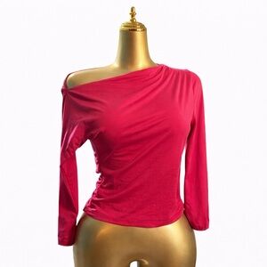 SHEIN One-Shoulder Long Sleeve Top - Hot Pink